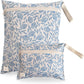 mushie Water Resistant Wet Bags | Large & Small Reusable Storage Bag for Baby Items and Travel | Zippered Pockets with Handle | Machine Washable, Set of 2 (Blue Flowers)