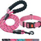 Heavy Duty Dog Leash - Comfortable Padded Handle, 5 ft Long - Dog Leashes for Small Medium Large Dogs (Leash+Collar M Neck 16"-20", Pink)