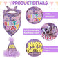 SCENEREAL Dog Birthday Bandana Hat with Dress Girl Set Party Supplies Plaid Puppy Birthday Outfit Cute Dog Tutus for Small Medium Lage Dogs, Purple Plaid