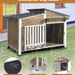 GUTINNEEN Dog House Outdoor with Anti-Chewing Metal Frame, Wooden Dog Kennel with 360° Rotating Feeding Bowl, Weatherproof Roof, for Indoor & Outdoor Use - Brown