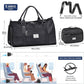 FIORETTO Womens Gym Tote Duffle Bag with Toiletry Bag, Sports Duffel Overnight Hospital Workout Carry on Bag for Girls with Wet Pocket & Shoe Compartment, Ideal for Travel, Swimming, Dance Black