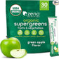 Zena Nutrition Organic Super Greens Powder, 70+ Superfoods, 0 Sugar, 3G Fiber, Spirulina, Chlorella, Antioxidants, Prebiotics/Probiotics, Digestive Enzymes, Green Apple, 30 Drink Mix Packets