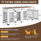 71 Inch Dog Crate Furniture for 2 Rooms, Wooden Double Crate Large Breed with Door, Dog Kennel Indoor, TV Stand End Table with Divider for Large Medium Dogs,White/Brown