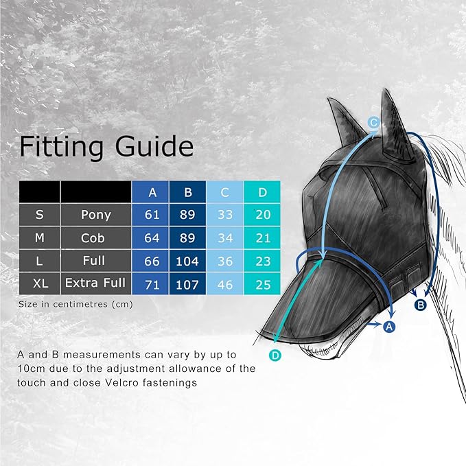 Harrison Howard CareMaster Horse Fly Mask Half Face with Ears Silver/Blue Retro Small Pony