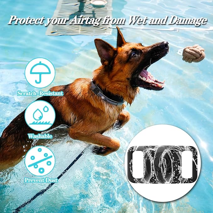 2 Pack Waterproof AirTag Dog Collar Holder Compatible with Apple AirTag, Silicone Hidden Loop Holder for Airtag Tracker, Anti-Lost Dog Collar Air Tag Accessories(Black,White)