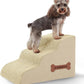 Dog Stairs 3-Step for Small Dogs and Cats to Get on Bed and Furniture/Windows, Pets Can Climb, Sit, or Perch to Look Out Windows, Extra Wide Dog Steps, Non-Slip Waterproof Fabric Cover, Beige（15.7" H）