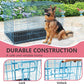 FDW Dog Crate for Large Dogs 48 Inch Folding Metal WirePet Cage Double Door W/Divider Panel Indoor Outdoor Kennel Leak-Proof Plastic Tray,Blue