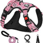NESTROAD No Pull Dog Harness with Leash, Reflective No Choke Pet Vest Harness,Adjustable Soft Padded Dog Harness with Easy Control Handle for Large Dogs(Checkered Pink,Large)