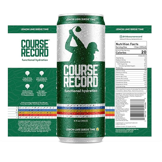 Functional Hydration Drink for Golfers – COURSE RECORD Variety Pack – Electrolytes, Calm Energy & Focus – Healthy Sports Drink – 12-Pack (12oz Cans) – Low Sugar, Low Caffeine