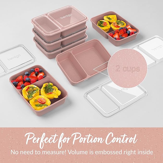 Bentgo 20-Piece Glitter Lightweight, Durable, Reusable BPA-Free 2-Compartment Containers - Microwave, Freezer, Dishwasher Safe (Glitter Garden Edition - Sweet Pea Glitter)