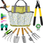 Gardening Tools – 42 Piece Premium Gardening Tool Set,Heavy Duty Hand Tools with Fashion Garden Tools Organizer Handbag,Rust-Proof Gardening Tool Kit, Ideal Gardening Gifts for All (Green Floral)