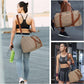 FIORETTO Womens Gym Tote Duffle Weekender Bag with Wet Pocket & Shoe Compartment, Ideal for Travel, Swimming, Dance, Khaki