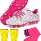 brooman Kids Firm Ground Soccer Cleats Girls Football Cleats with Shin Guards and Soccer Socks