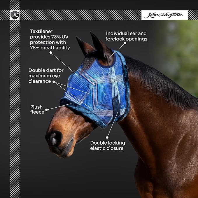 Kensington UV Fly Mask with Fleece Trim - Protective Mask with Dual Ear Opening & Forelock Freedom - XLarge, Desert Sand