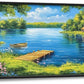 Large Lake Cabin Wall Art for Living Room, Framed Oversized Tree Boat Wildflowers Wall Decor Nature Landscape Canvas Painting Modern Artwork for Bathroom Bedroom Office Dining Room 60"x30"