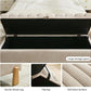 Storage Bench Ottoman 48.6 Inch with Safty Lift Top Lid, Tufted Solid Wood Tapered Legs Footstool for Bedroom, Living Room & Entryway Light Brown