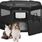 DONORO Dog Playpen Portable Pet Play Pens for Small Dog/Cat/Rabbit/Chicks, Cat Playpen Indoor/Outdoor with Carring Case, Removable Zipper Top and Bottom (Black, Extra Large (55"x55"x30"), 8)