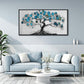 CHATYOUNG Living Room Wall Art - Tenacious Tree of Life Teal Blue Leaves Theme Large Paintings Canvas Framed Wall Picture for Office Bedroom Kitchen Office Home Decor 40"x20"