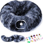 Odoland Cat Tunnels for Indoor Cats with Fluffy Plush Central Cat Couch and 20 Cat Toys, Tunnel Bed for Cats with Hanging Ball, Detachable Soft Mat and Variety Kitty Toy Set, Deep Blue