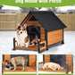 GUTINNEEN Insulated Dog House Outdoor, Waterproof Dog Kennel with Anti-Bite Design, Asphalt Roof, Elevated Base, PVC Curtain, for Small to Medium Dogs - Brown