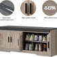 2-Tier Storage Bench, Shoe Bench with Thickened Padded Seat Cushion, Entryway Bench with 4 Doors, Adjustable Shelf, 13.8" D x 45.3" W x 18.5" H, for Entryway, Living Room, Bedroom, Greige