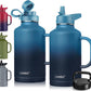 CIVAGO 64 oz Insulated Water Bottle Jug with Straw and Handle, Half Gallon Stainless Steel Water Flask, Large Sports Metal Water Bottle with Straw Lid (3 Lids), Big Thermal Mug Cup, Indigo Black