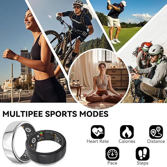 Smart Ring for Men Women with Black Charging Box, Bluetooth, Health Ring , IP68 Waterproof, Fitness Ring Tracks Heart Rate/Sleep/Steps/Sports Activities/Blood Oxygen,non-subscription app (Black, 7)
