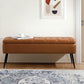 Leather Storage Ottoman Bench,End of Bed Bench for Living Room Bedroom Dinning Room Entryway,Mid-Century Modern,Faux Leather,with Steel Legs,Safety Hinges, Loads 660 lb (with Button, Brown)