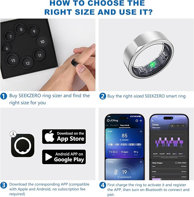 Smart Ring for Women Men - Titanium Fitness Sleep Tracker Ring with Step Counting, Calories, Stress - No Subscription Fee, Compatible with iOS and Android (Sliver, 12)