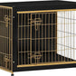 DWANTON Dog Crate Furniture with Cushion, Wooden Kennel Table with Double Doors, Indoor Dog House, Medium Size, 32.5" L, Black+Gold