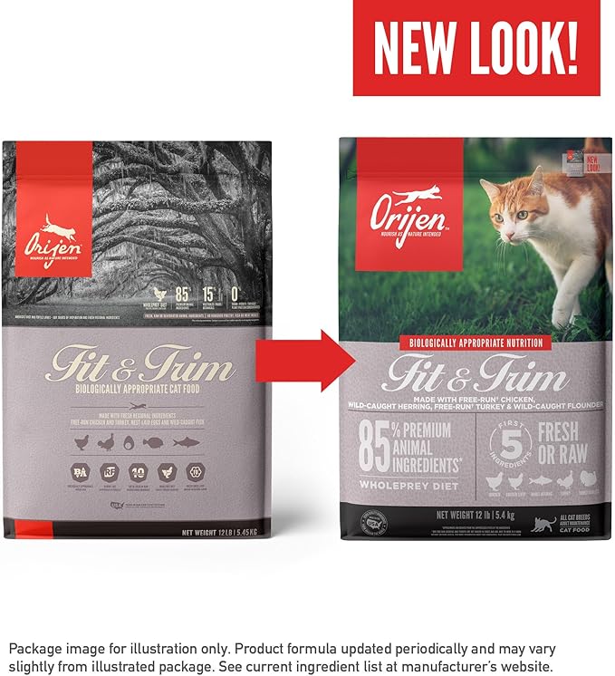 ORIJEN Fit & Trim Grain Free High Protein Premium Dry Cat Food 12lb Bag