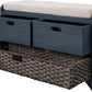 Storage Bench Removable Basket 2 Drawers Fully Assembled Acacia Wood Shoe Bench Standing Shoe Rack Removable Cushion for Living Room, Entrance Hallway, No Assembly Required Navy