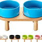 Ceramic Elevated Dog Bowls, Pet Food and Water Bowl Set for Large Dogs, 7.5 Cups Dog Bowls Raised with Wood Stand, 61OZ, Blue