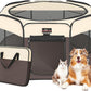 Aivituvin Dog Playpen, Foldable Pet Play Pens with Carrying Bag for Cat, Puppies, Rabbits, Portable Dog Tent Crates Cage for Travel Camping Indoor Outdoor, Removable Shade Cover, Brown L