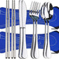 10PCS Portable Silverware Set with Case, Lengnoyp Travel Camping Utensils Set, Premium Stainless Steel Travel Cutlery Set, Reusable Safe Flatware Sets for Lunch Box/Workplace/Students, Silver