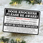 No Soliciting Sign for House Front Door - Funny Metal Tin Signs Room Decor Door Knockers Please Be Aware Warning Yard Sign, Home Bedroom Wall Art Decorations 8x12 Inch