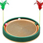 20-Inch Round Cat Scratcher with Ball Track – 3-in-1 Cardboard Scratching Pad with Feather Toy & Non-Slip Base – Interactive Cat Toy for Indoor Cats, Kittens & Large Cats (Green)