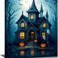 Halloween Gothic Wall Art Castle Pumpkin Ghost Bat Canvas Wall Decor Dark Academia Pictures Painting Print Framed Artwork Decorations Gifts for Halloween Living Room Bedroom Office 12"x16"
