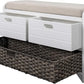 Storage Bench Removable Basket 2 Drawers Fully Assembled Acacia Wood Shoe Bench Standing Shoe Rack Removable Cushion for Living Room, Entrance Hallway, No Assembly Required White