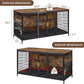 VECELO Dog Crate Furniture for Medium/Large Dogs, Wooden Dog Cage with Cushion, Double Door, Dog Kennel End Table, Brown