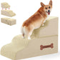 Dog Stairs 4 Steps for Small Dogs and Cats to Get on High Beds, Couch or Car, Pets Can Climb, Sit, Lie Down or Perch to Look Out Windows on The Spliceable Ramp, Provides Support, Beige（19" H）