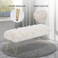 46 Inch White Bedroom Bench, Benches for Bedroom White Faux Fur Upholstered Bed end Bench, Tufting Ottoman Bench Indoor Bench with Metal Legs for Living Room Bedroom Entryway, White