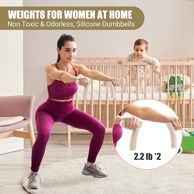 Pilates Ring Set, Pilates Essential Kit with Pilates Ring and Ball, 2.2lb *2 Ergonomic 7-Shaped Dumbbells, Portable Bag & Training Poster, at Home Workouts Pilates Sets for Women