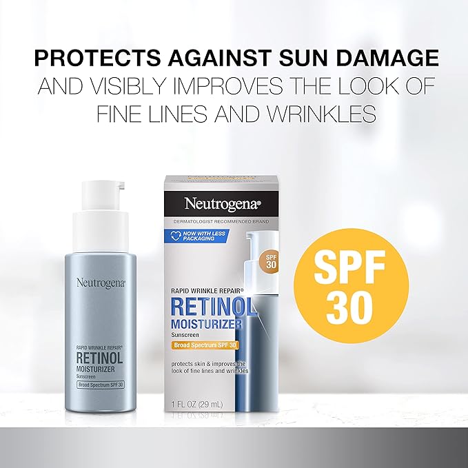 Neutrogena Rapid Wrinkle Repair Retinol Face Moisturizer with SPF 30, Daily Anti-Aging Face Cream, Retinol & Hyaluronic Acid & Trial Size Hydro Boost Facial Cleanser, 0.5 fl. oz