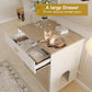 Cat Litter Box Enclosure Furniture Hidden - Indoor 2-in-1 Wooden Cat House & Washroom Cabinet with Scratching Board Doors and Drawer, 31.5”x21.6”x34.6”H