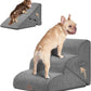 EHEYCIGA Curved Foldable Dog Stairs Ramp for Small Dogs 16" H, 3-Step Dog Steps for Couch Sofa and Chair, Pet Stairs for Cats, Non-Slip Balanced Pet Steps Indoor, Grey