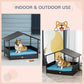 PawHut Wicker Dog House Outdoor with Canopy, Rattan Dog Bed with Water-Resistant Cushion, Raised Dog Bed for Small, Medium Dogs up to 66 lbs, 19.75" in Length, Brown Wicker, Blue Cushion
