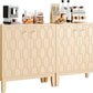 Farmhouse Storage Cabinet, Modern Buffet Sideboard with Doors, Fish Scale Pattern, Boho Cabinet for Dining Room, Natural, 2 Pieces