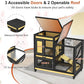40'' Rabbit Cage Bunny Cage Indoor, Outdoor Rabbit Hutch for Small Animals, 2-Story Wooden Guinea Pig Cages with Wheels & 2 Deeper No Leak Trays, Waterproof Openable Roof & Bottom Wire Mesh