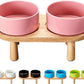 Ceramic Elevated Dog Bowls, Pet Food and Water Bowl Set for Medium and Small Dogs, 3.5 Cups Dog Bowls Raised with Wood Stand, 29OZ, Pink